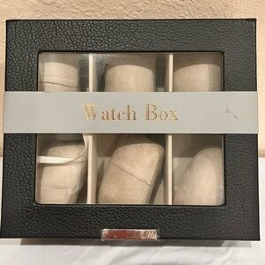 New Mens Faux Black Leather Watch Box with Cream Interior
